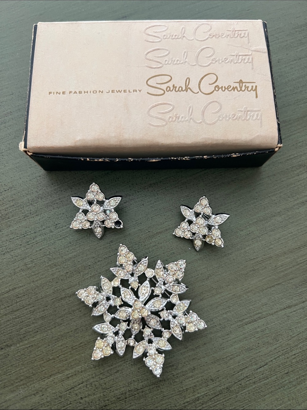 Sarah Coventry Set - Clear Rhinestone Snowflake Brooch with Matching Clip one